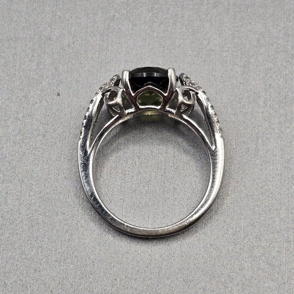 Sterling Silver Moldavite Statement Ring Size 5 Cathedral Setting Signed KYJ - Picture 5 of 15